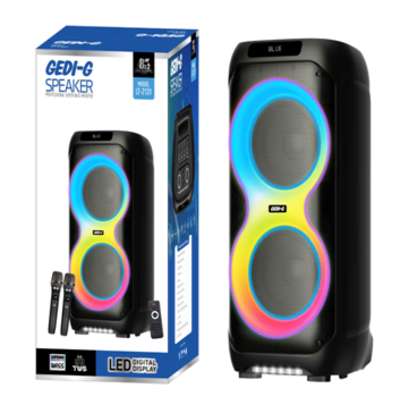 Акумуляторна блютуз-колонка 2*8“ 2 мікрофони LT-2131